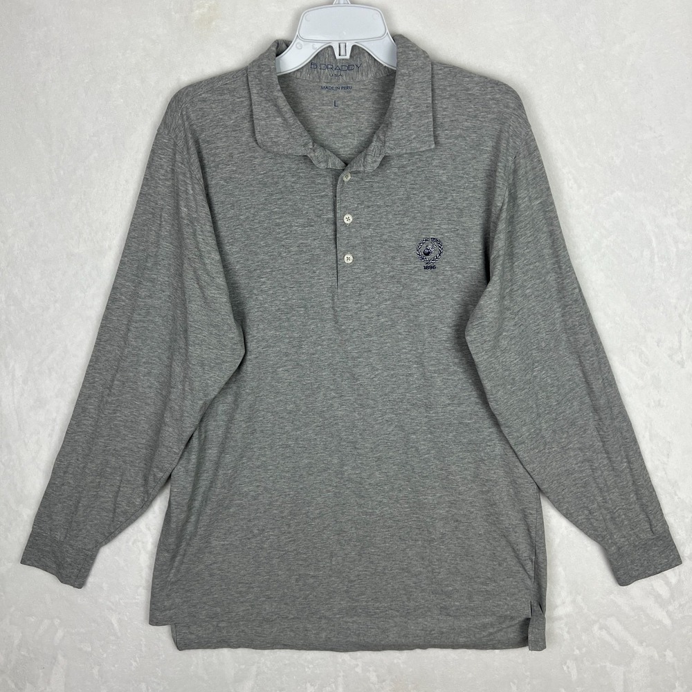 B Draddy Long Sleeve Polo Shirt Mens Large Gray Pima‎ Cotton Golf